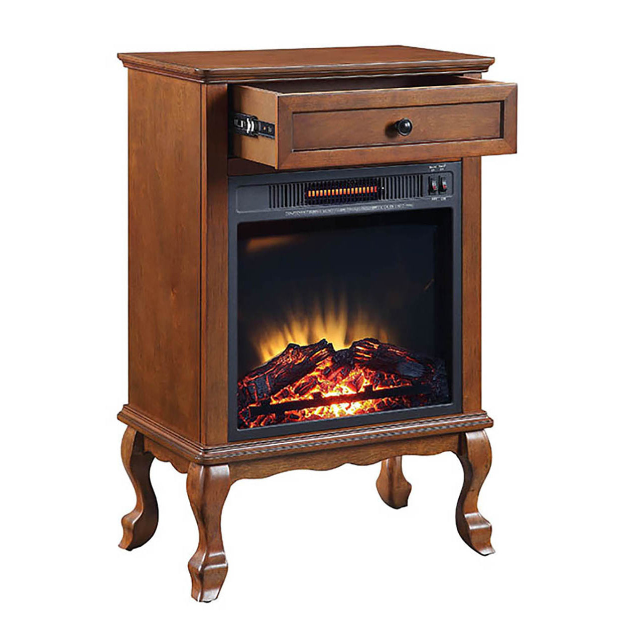 Walnut 1 Drawer Fireplace With Queen Ann Leg Electric Walnut Primary Living Space Freestanding Wood Electric