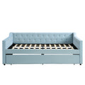 Full Size Upholstered Tufted Daybed With Twin Size Trundle, Blue Box Spring Not Required Full Blue Wood Daybeds Velvet Upholstered