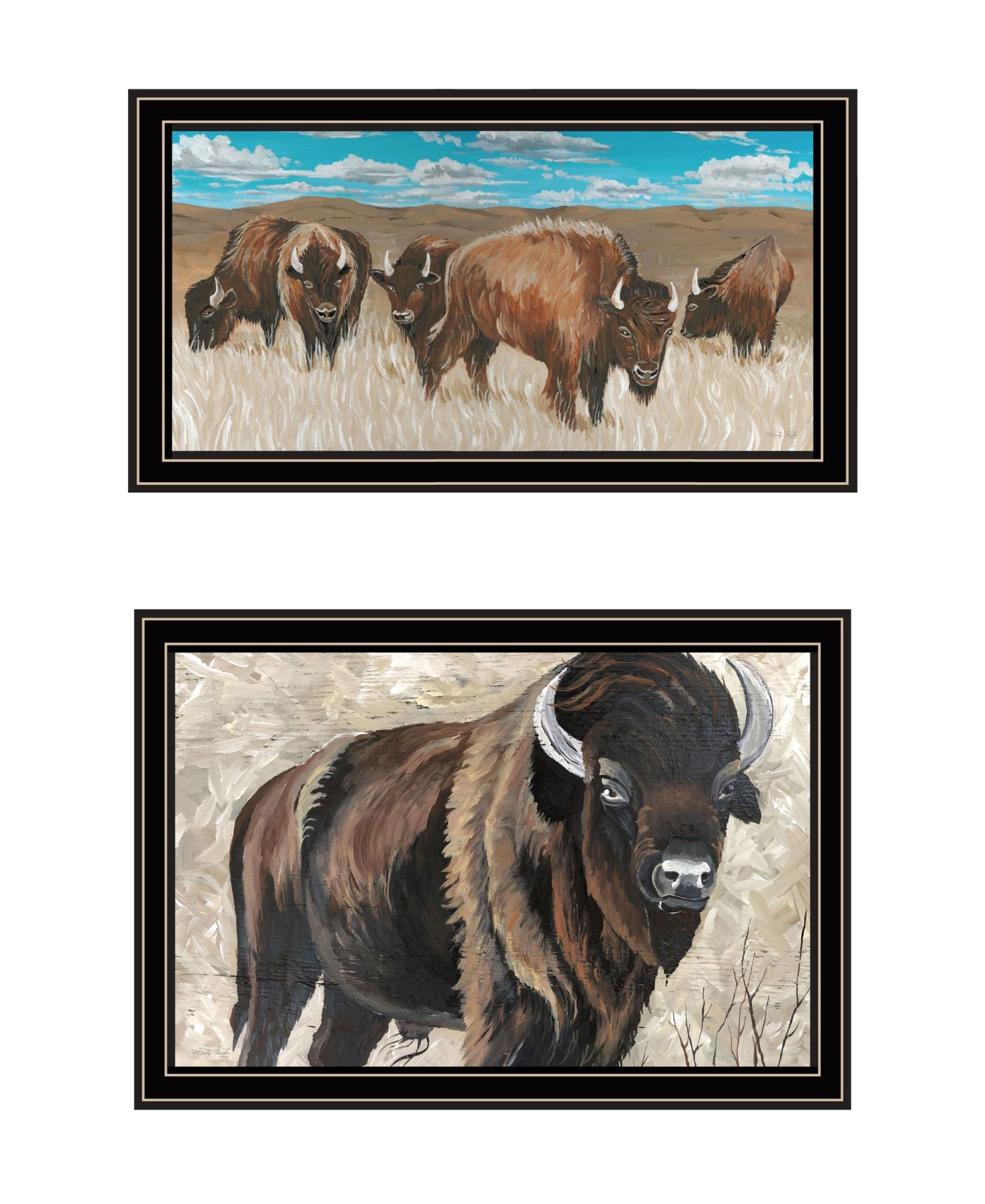 "The Boss Of The Bison Herd" Framed Wall Art For Living Room, Wall Art Print For Home Decor, Bedroom Wall Art By Cindy Jacobs Multicolor Wood Paper