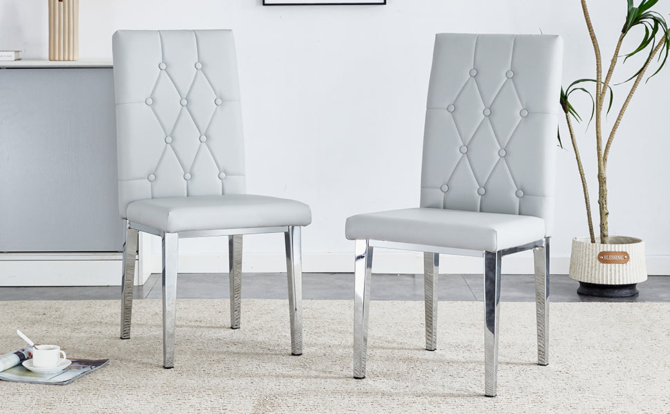 2 Piece Dining Chairs.Light Gray Provides A Modern Feel, While The Checkered Buckle Design Has A Traditional And Classic Touch. Suitable For Various Occasions Such As Kitchens,Conference Rooms, Etc. Light Gray Pu