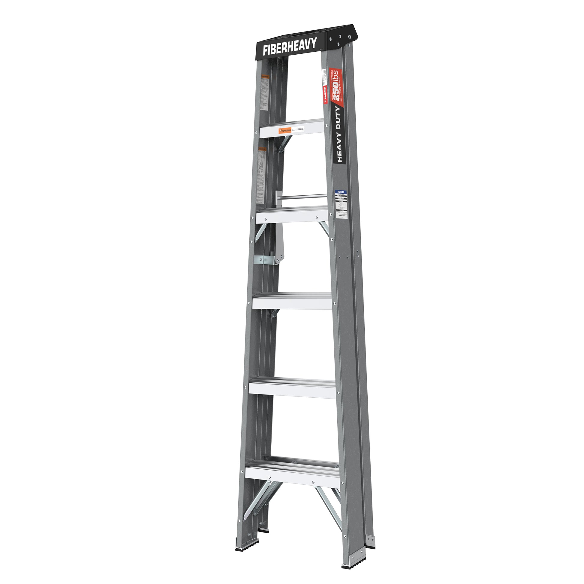 6 Fibreglass Step Ladder Series 250Lbs Grey Fiberglass