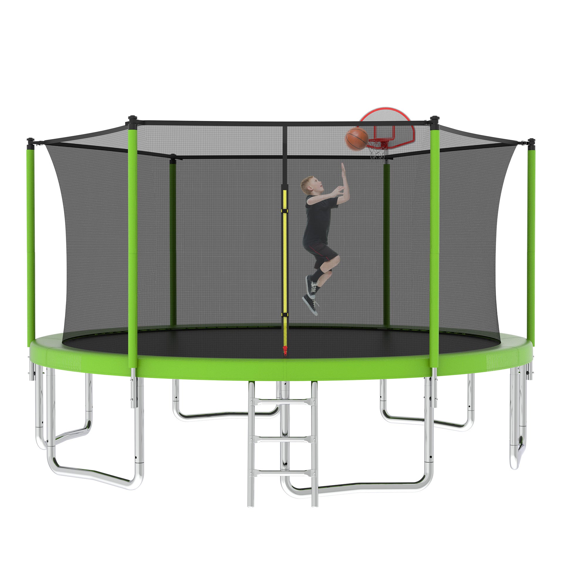 14Ft For Kids Children With Safety Enclosure Net Outdoor Backyards Large Recreational Trampoline Green Metal