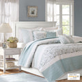 6 Piece Cotton Percale Quilt Set With Throw Pillows Aqua King Cal King King Aqua Polyester
