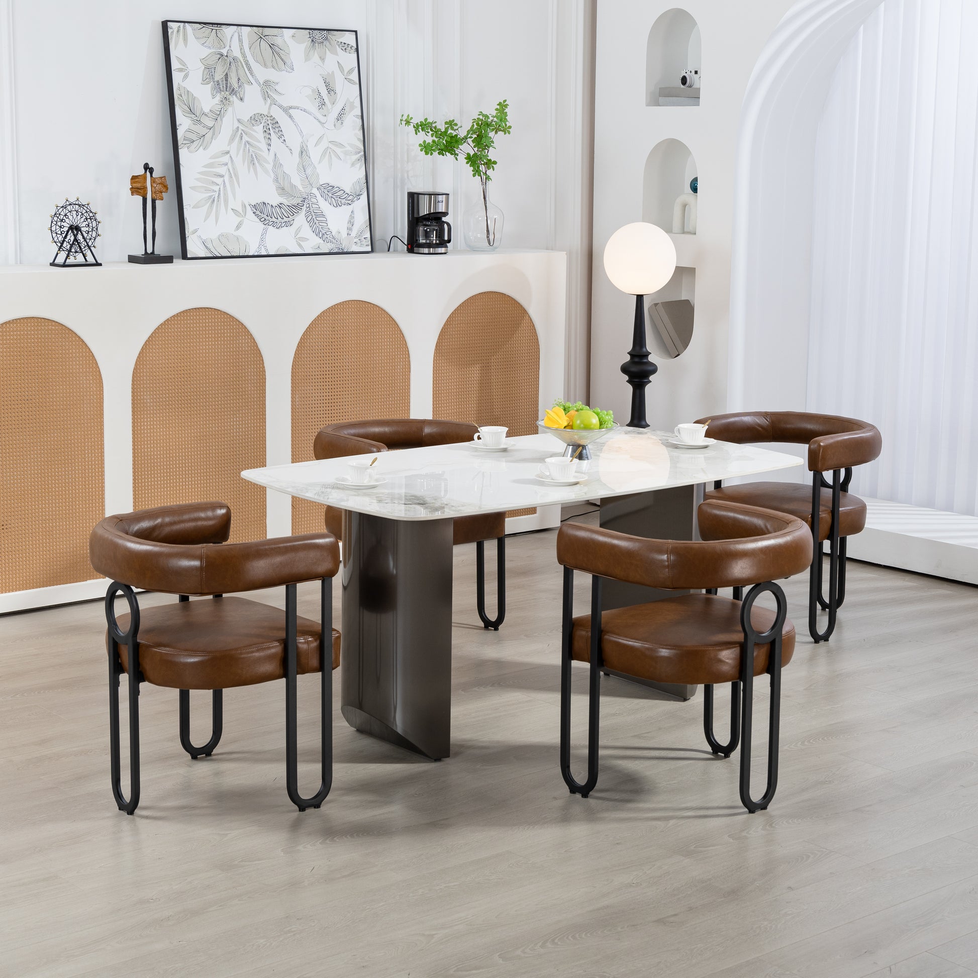 Coolmore Contemporary Designed Pu Fabric Upholstered Accent Dining Chair Barrel Side Chairs Kitchen Armchair For Living Room Set Of 2 Light Brown Pu Light Brown Dining Room Foam Pu Leather