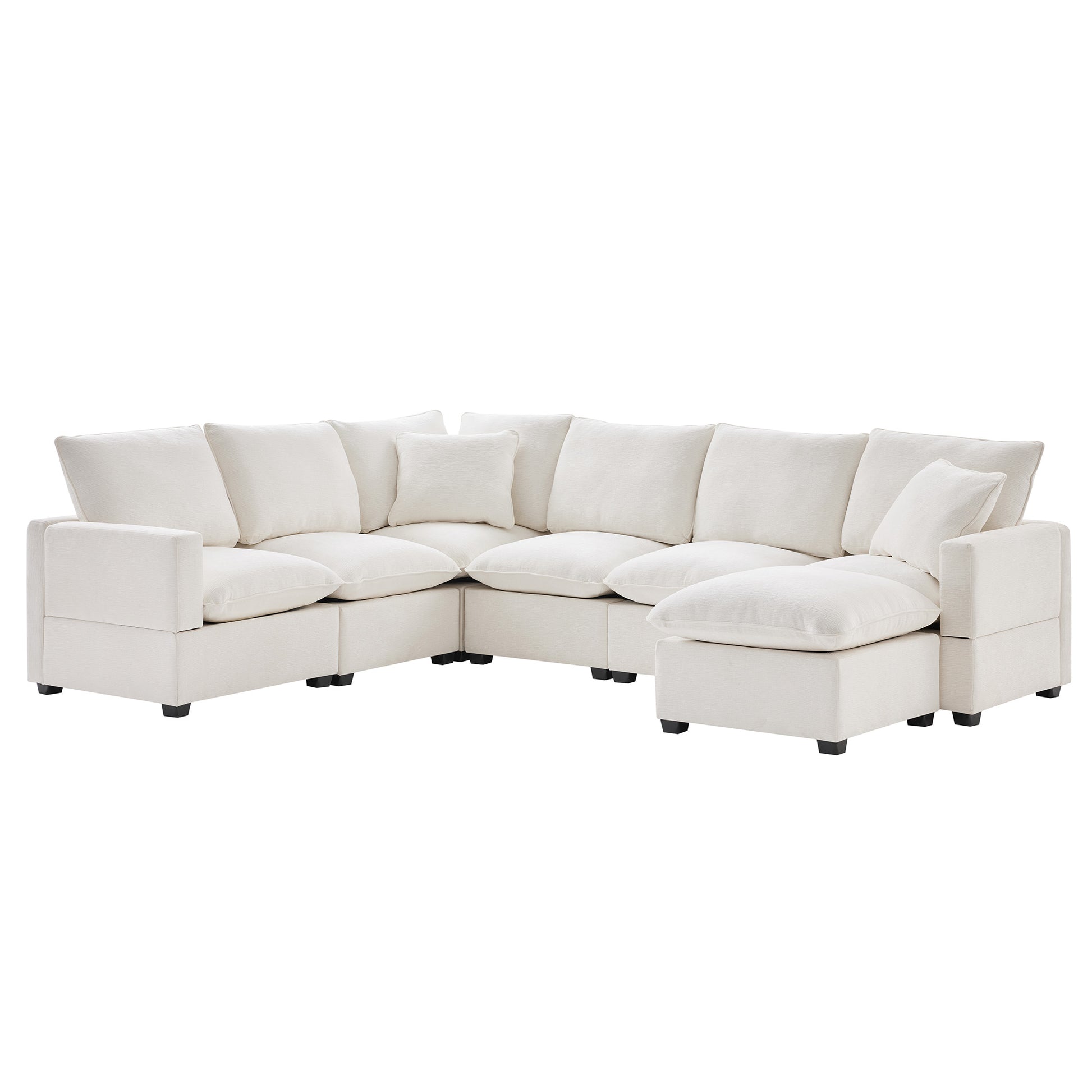 110*84" Modern U Shape Modular Sofa, 7 Seat Chenille Sectional Couch Set With 2 Pillows Included, Freely Combinable Indoor Funiture For Living Room, Apartment, Office, 2 Colors White Chenille 7 Seat