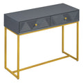 Modern Sleek Console Table Two Drawers With Stripe Design For Living Room And Entryway Grey Grey Mdf