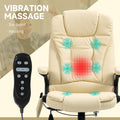 Homcom High Back Vibration Massage Office Chair With 6 Vibration Points, Heated Reclining Pu Leather Computer Chair With Armrest And Remote, Beige Beige Pu