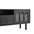 Cream Style Tv Stand With Led Light Strip For Tvs Up To 80'', Graceful Entertainment Center With 5 Solid Wood Legs, Large Storage Media Console With Fluted Tempered Glass Doors, Black Black 80 89 Inches Particle Board