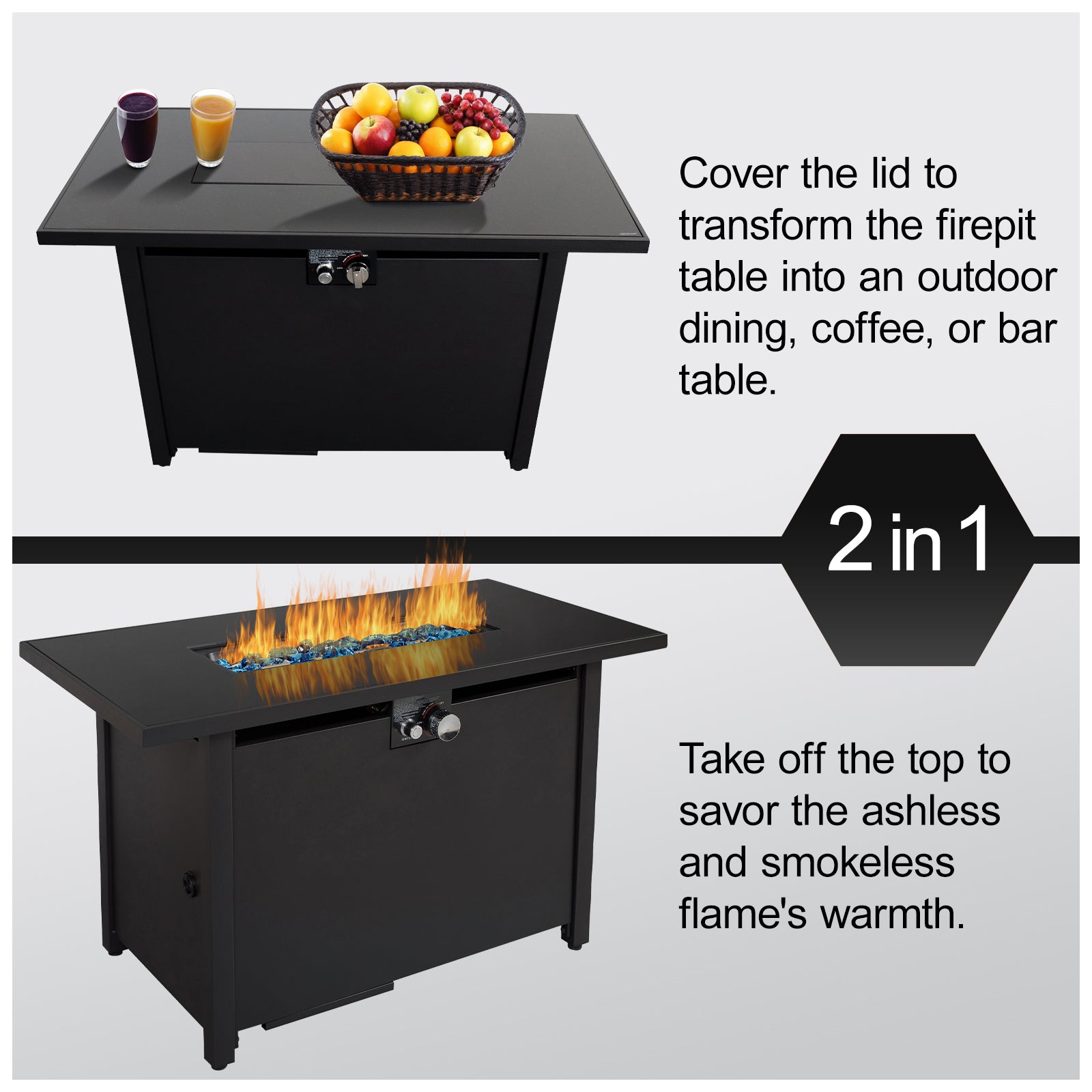 25" H X 42" W Steel Outdoor Fire Pit Table With Lid Black Steel