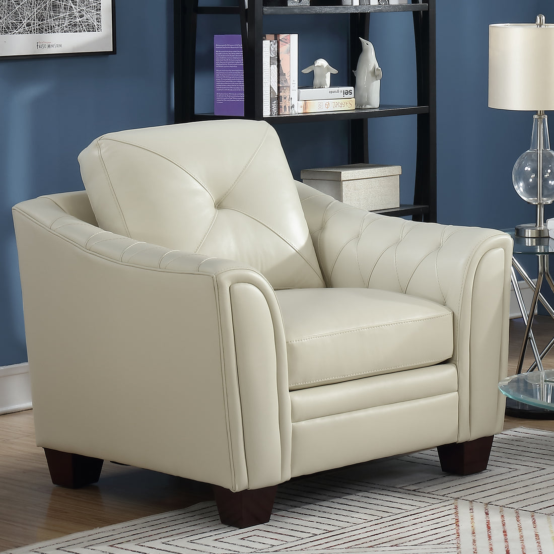 Modern Tufted Leather Chair Ivory Leather