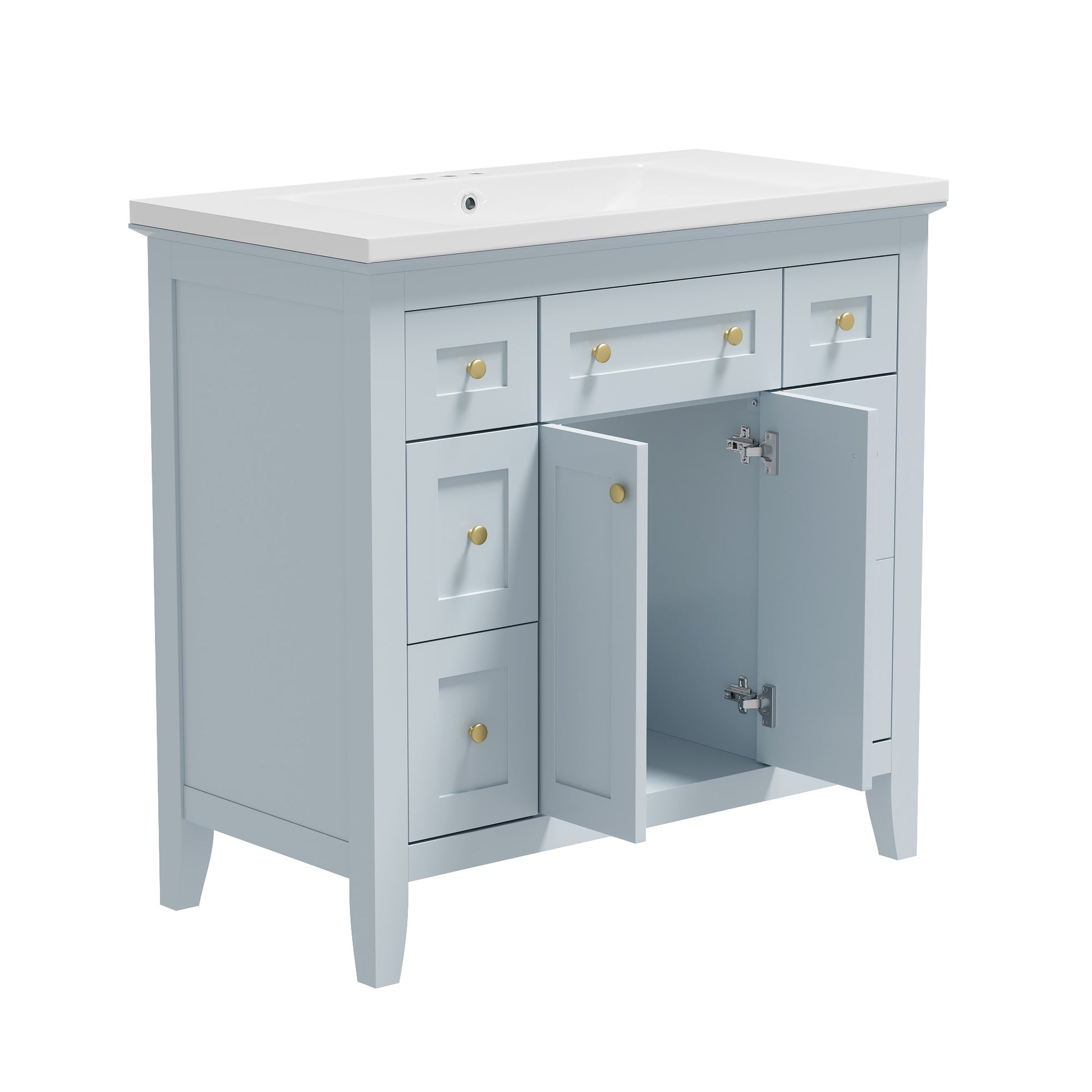 36'' Bathroon Vanity With Resin Sink Combo Set, Modern Freestanding Single Bathroom Cabinet With 6 Drawers & 2 Cabinets, Storage Cabinet For Bathroom, Solid Wood Frame Vanity Set, Light Blue 4 Light Blue 2 Bathroom Freestanding Modern Solid Wood Mdf