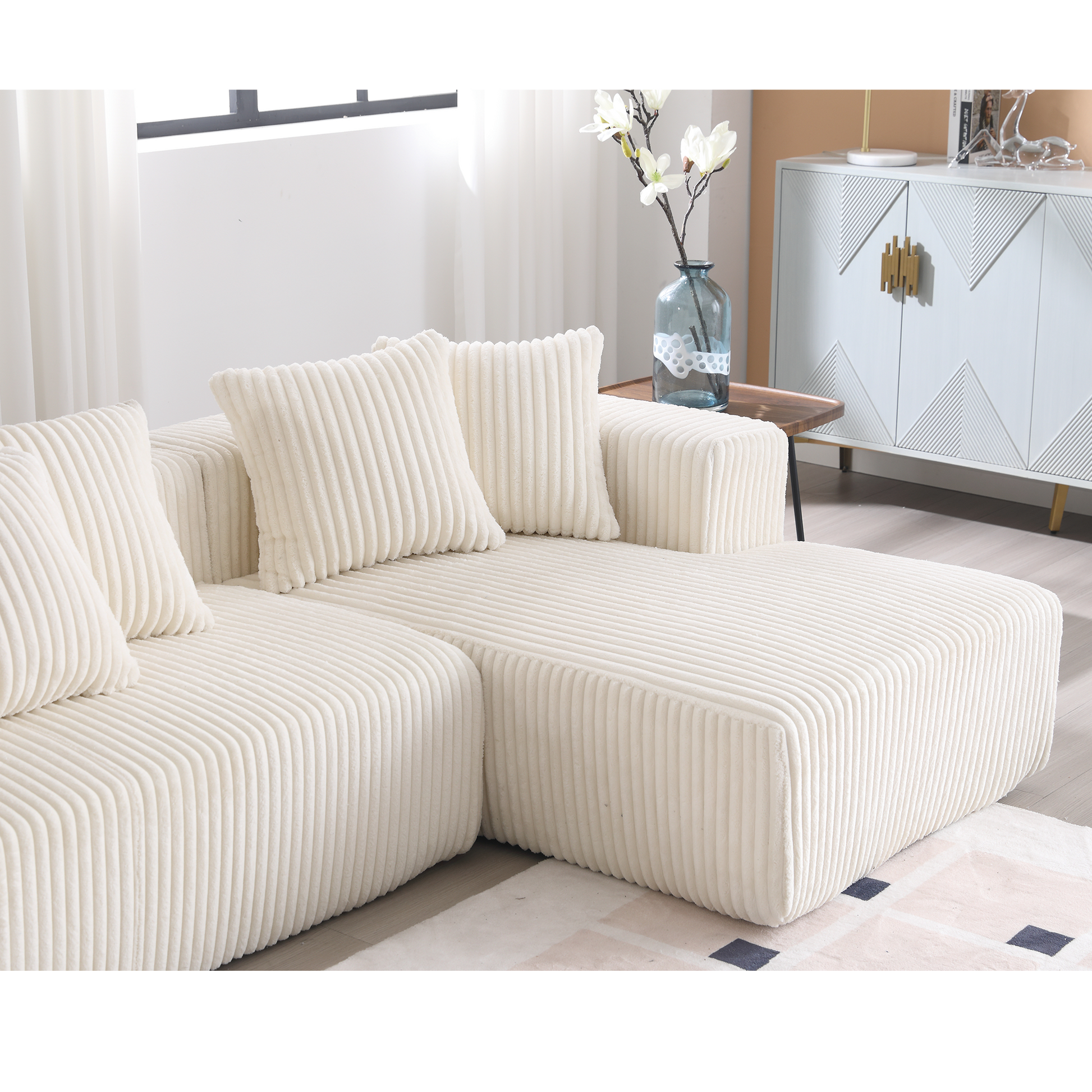 Arrived 131'' Modular Sectional Couch, U Shaped Sofachaise Lounge, Striped Fabric,Upholstered 4 Seater Couch For Living Room, Bedroom, Free Combination Sofa Corduroy ,White White Polyester Primary