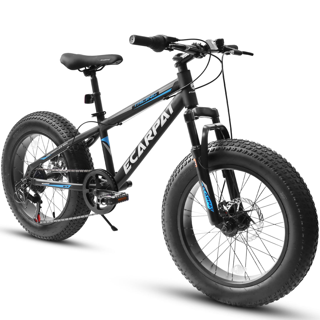 A20316 20 Inch Fat Tire Bike Adult Teen Full Shimano 7 Speed Mountain Bike, Dual Disc Brakes, High Carbon Steel Frame, Front Suspension, Mountain Dirt Bike, City Commuter City Bike, Fat Tire Bike Black Blue Without Durable Garden & Outdoor Iron