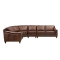 Belfast Leather Sectional Brown Genuine Leather Wood Primary Living Space Medium Firm Cushion Back Mid Century Modern L Shaped Eucalyptus Square Arms Down Filling Leather 6 Seat