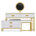 Modern Style Vanity Table With Movable Side Cabinet And 4 Drawers, Large Size Dressing Table With Mirror And 3 Colors Led Light, Makeup Table With Stool, White, Lden Legs Gold White 4 Drawers Mdf Metal