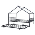 Full Size Metal House Bed With Twin Size Trundle, Black Full Black Metal