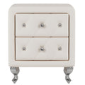 Elegant Pu Nightstand With 2 Drawers And Crystal Handle,Fully Assembled Except Legs&Handles,Storage Bedside Table With Metal Legs White White Pu