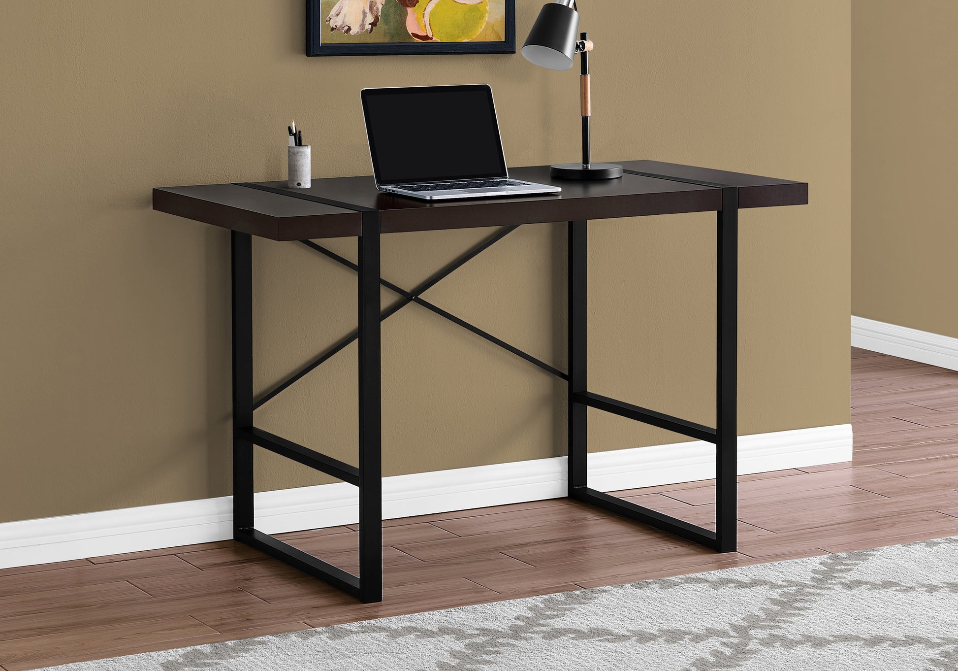 Computer Desk, Home Office, Laptop, 48"L, Work, Brown Laminate, Black Metal, Contemporary, Modern Espresso Particle Board