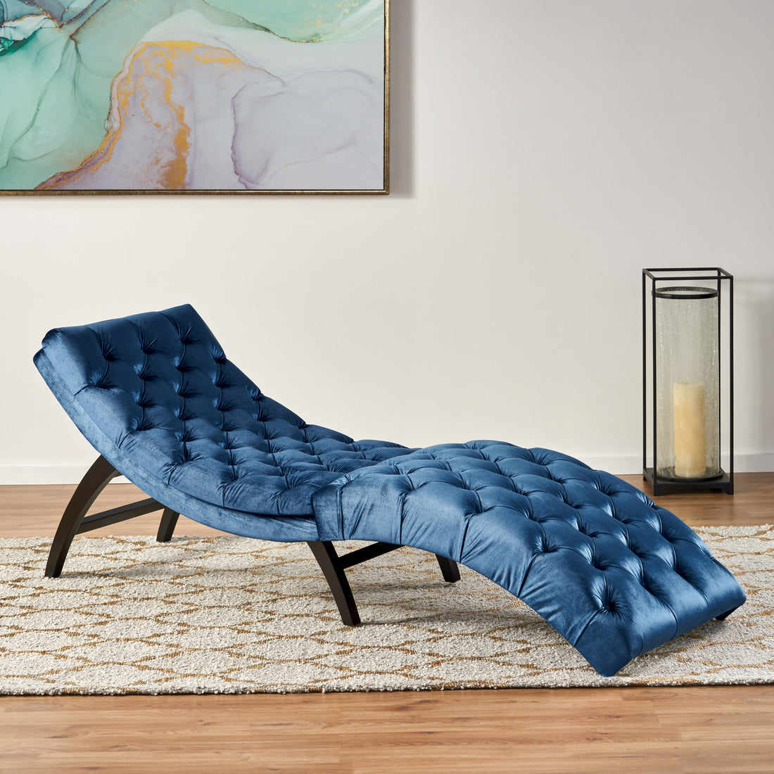 Chaise Lounge Antique Navy Blue Altay Velvet