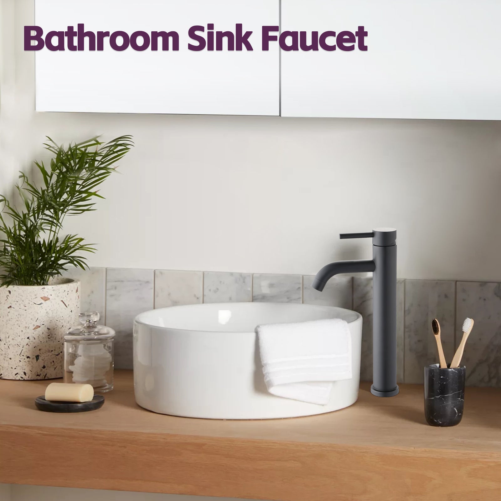 Bathroom Modern Tall Faucets Single Handle One Hole Lavatory Bathroom Sink Faucet Matte Black Cartridge Valve Bathroom 1 Hole Faucets Stainless Steel