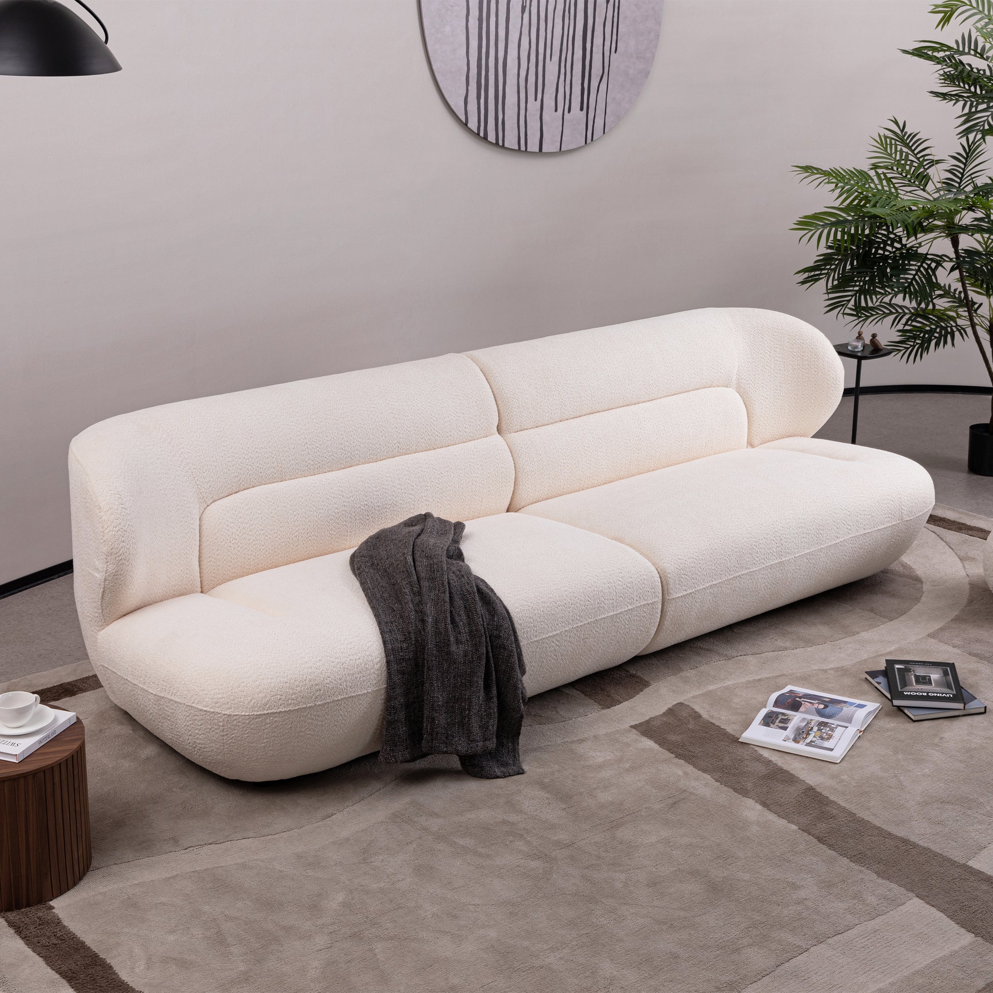 Yp40116W Circular Curve Design With Modern Fashion, White, 4, Office, Bedroom White Fabric 4 Seat