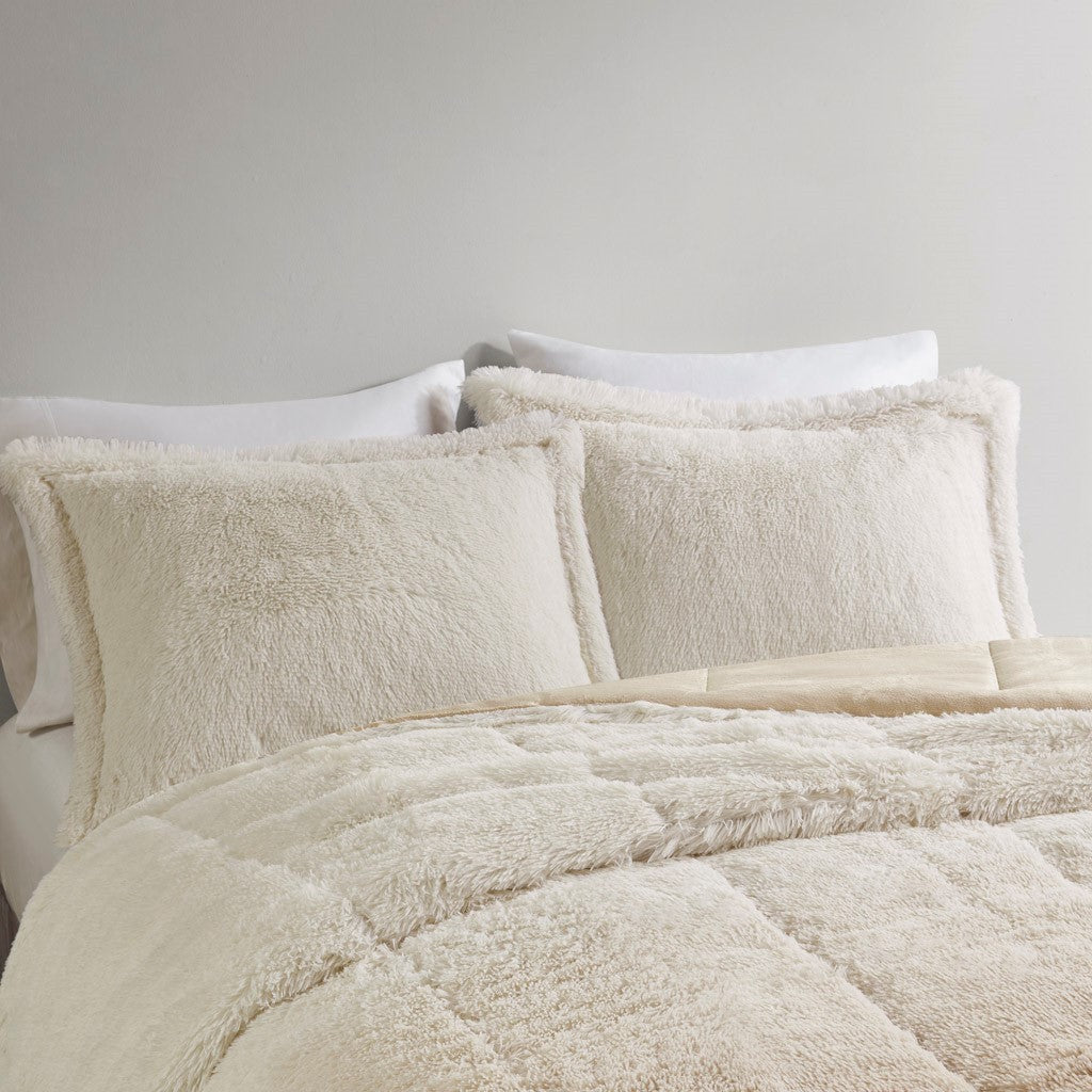 Ombre Shaggy Long Fur Comforter Mini Set King Natural Polyester