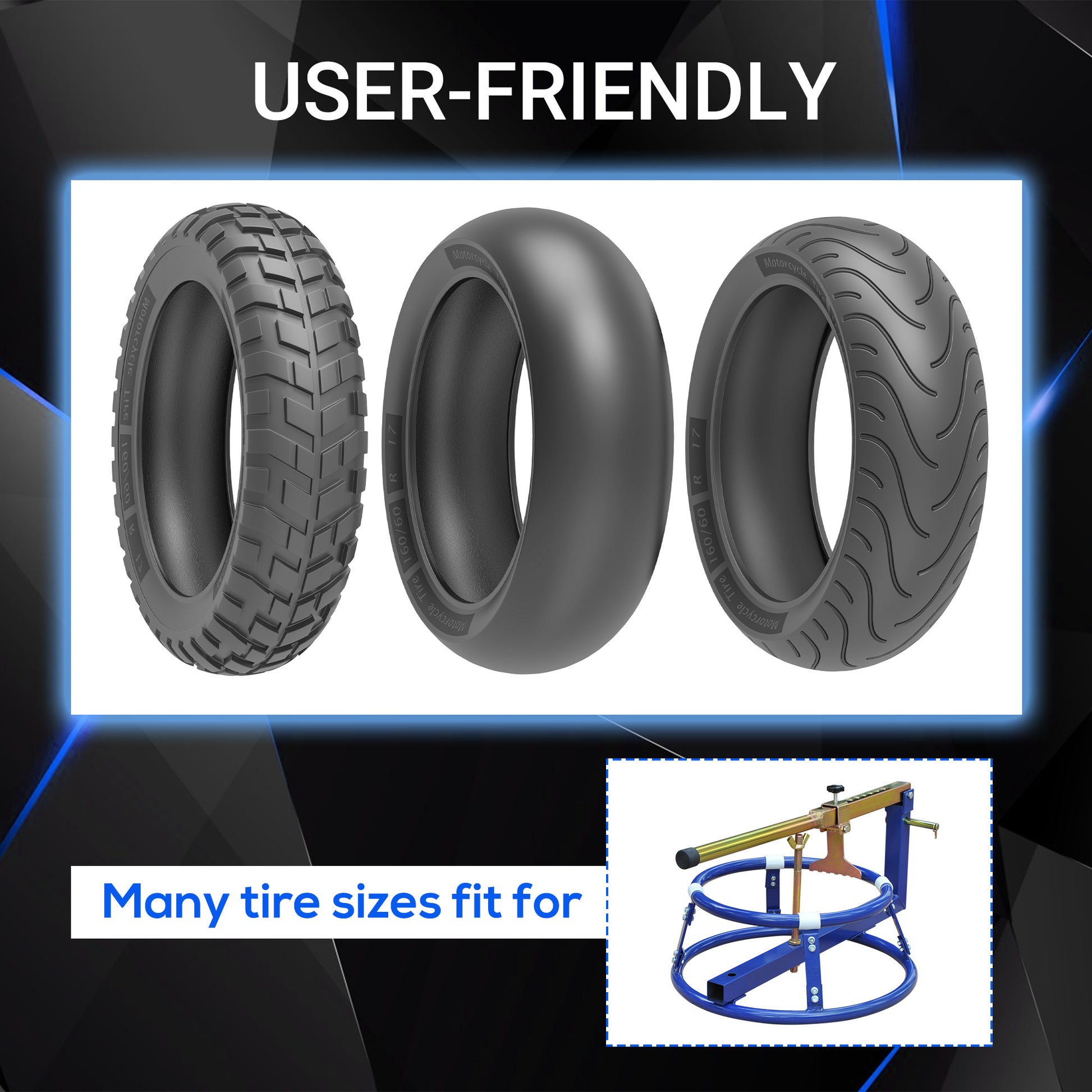 Homcom Motorcycle Tire Changer Stand With Adjustable Bead Breaker, Fit For 16 22In Tyres Blue Steel