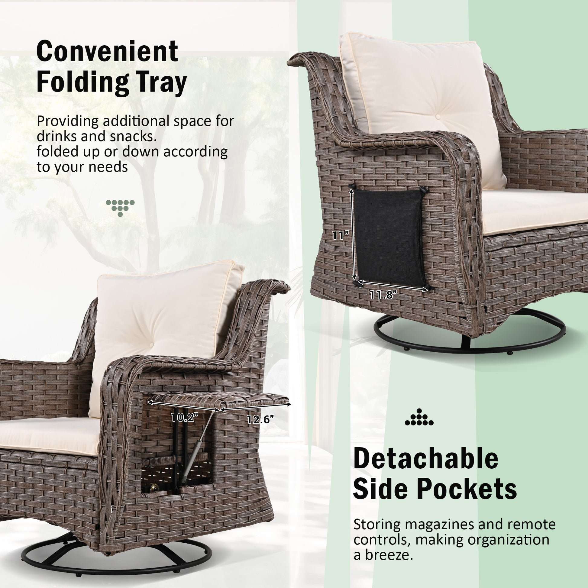 K&K 5 Pieces Outdoor Patio Furniture Set With Pet House Cool Bar And Retractable Side Tray, Rattan Wicker Patio Swivel Rocking Chairs Set Of 2 With Ottomans For Backyard, Porch, Balcony, Beige Yes Rocker & Glider Brown Beige Seats 2 Weather Resistant
