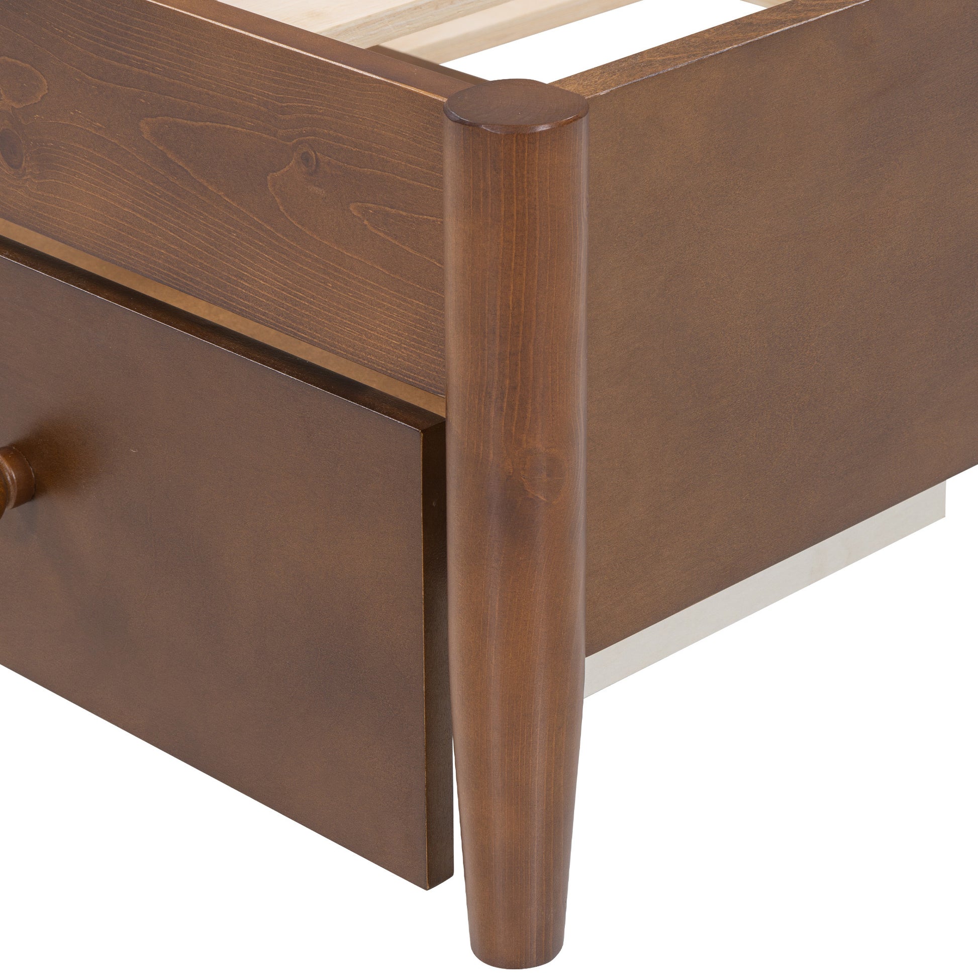 Queen Size Wooden Rattan Platform Bed, With 2 Big Drawers, T Size Trundle, Brown Queen Brown Plywood