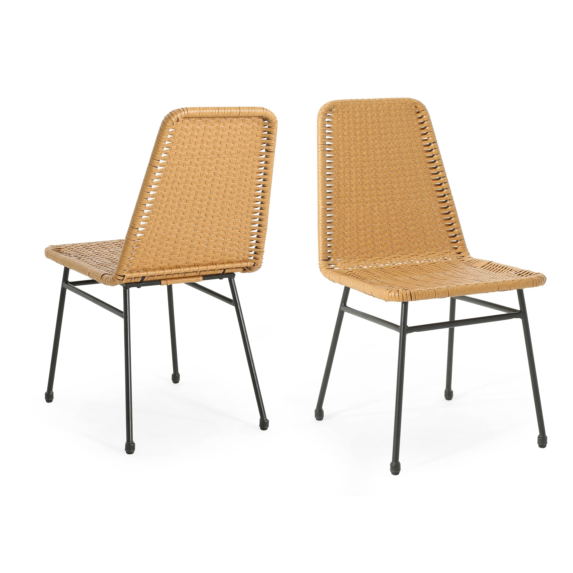 Dining Chair Set Of 2 Light Brown Pe Rattan Iron