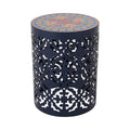 Side Table Dark Blue Rattan Metal