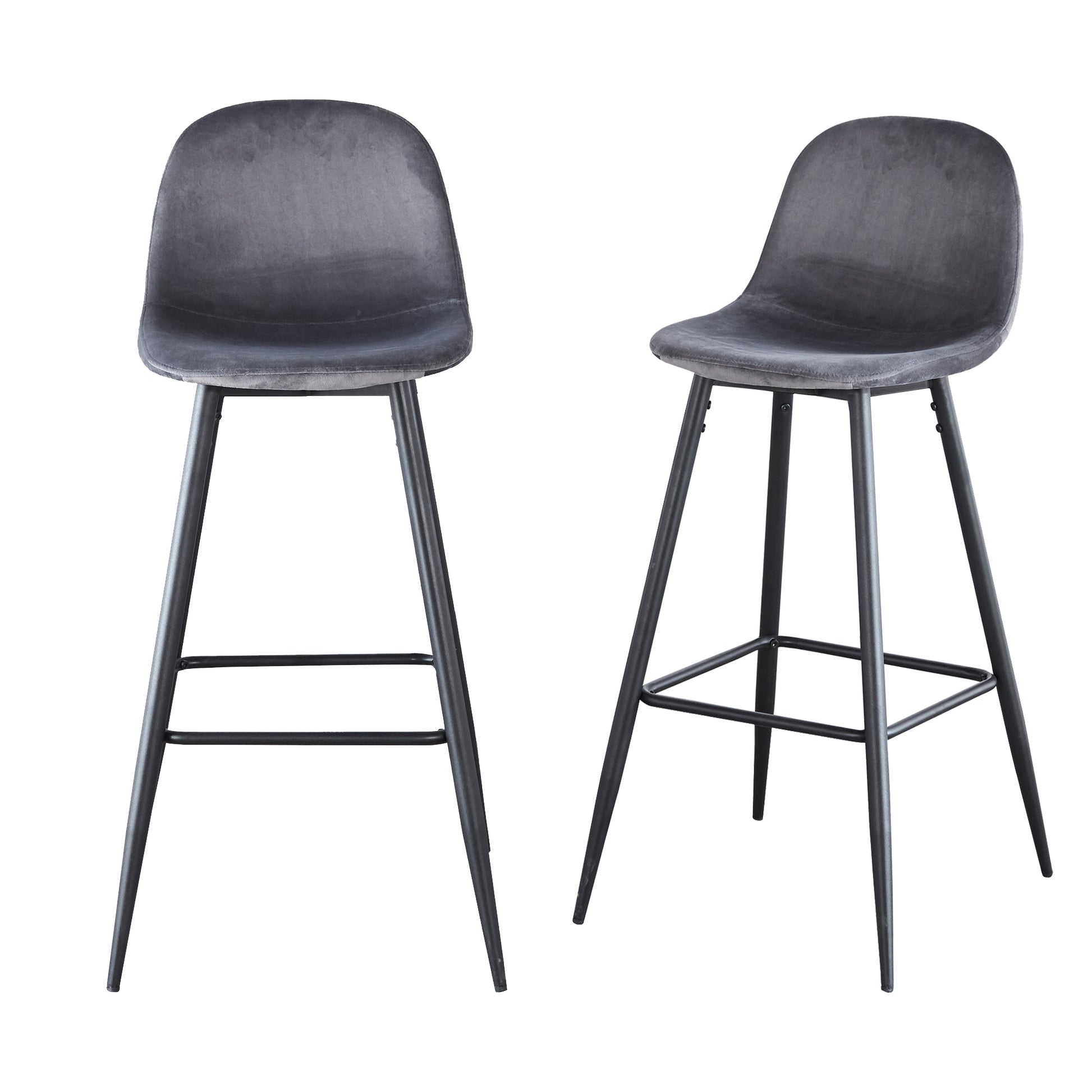 Bar Stools Set Of 2, 30 Inches Velvet Barstool Modern Counter Bar Height Chair With Back, Sturdy Metal Legs & Footrests, Easy Assembly, Island Stool For Kitchen Bar Dark Grey Velvet