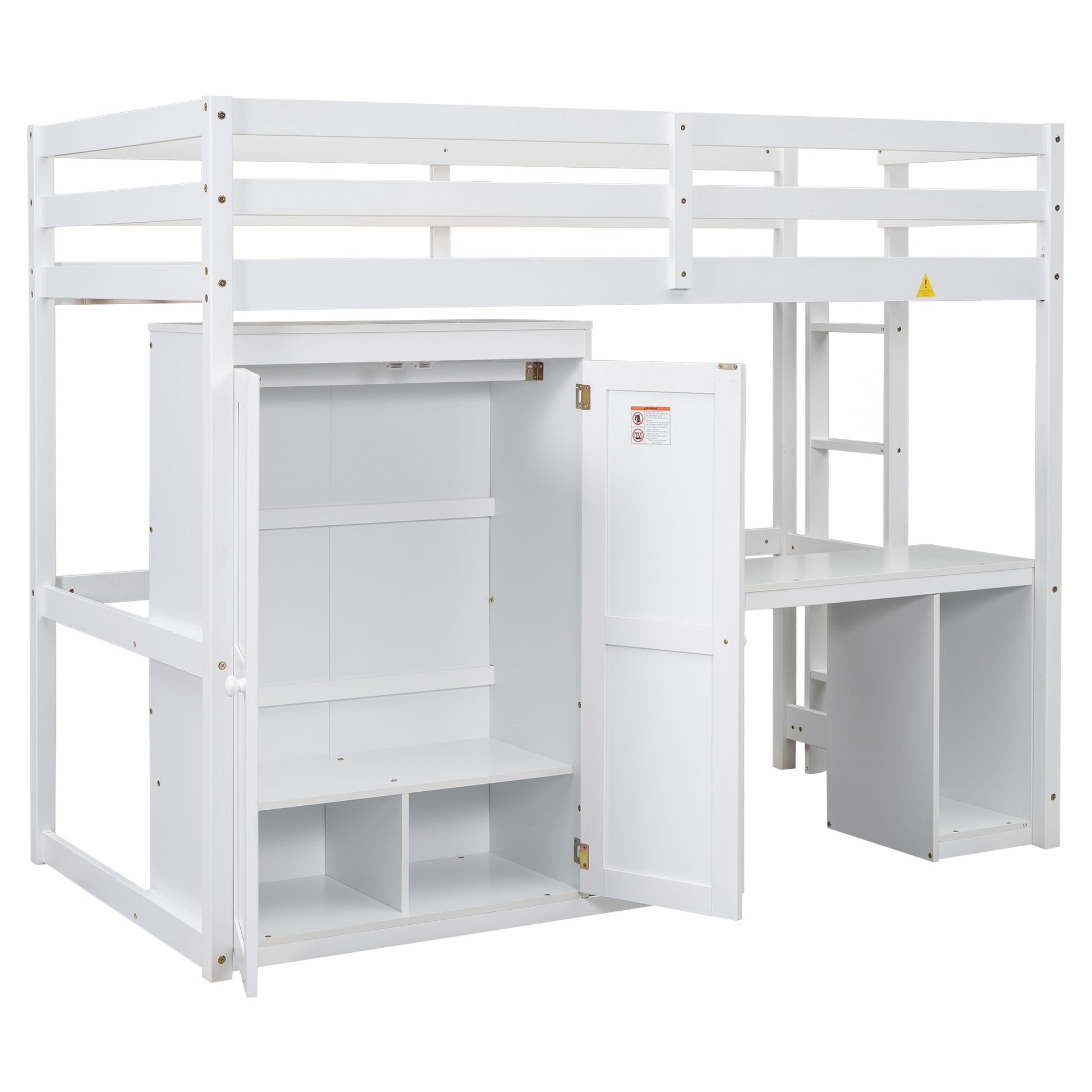 Twin Size Loft Bed With Wardrobe, Desk And Storage Drawers, White Twin White Pine