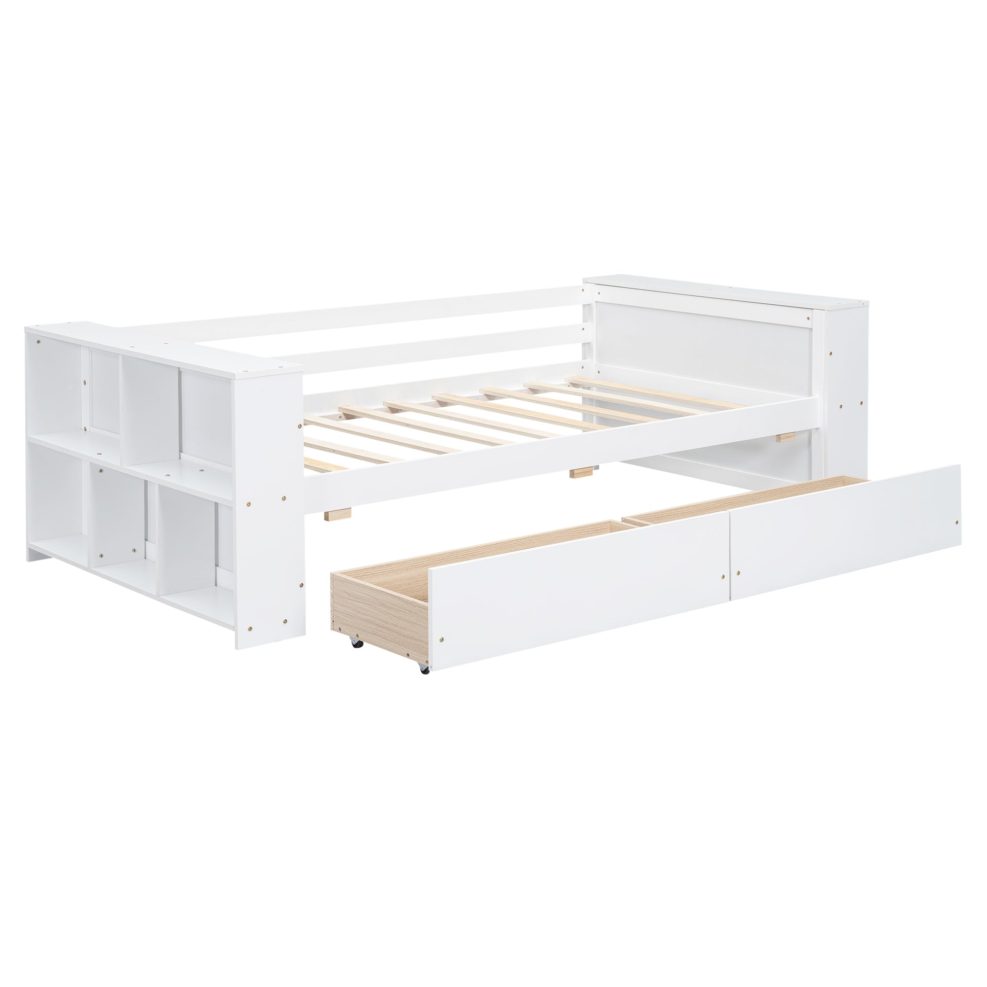 Twin Size Daybed With Shelves And Drawers, White Twin White Pine