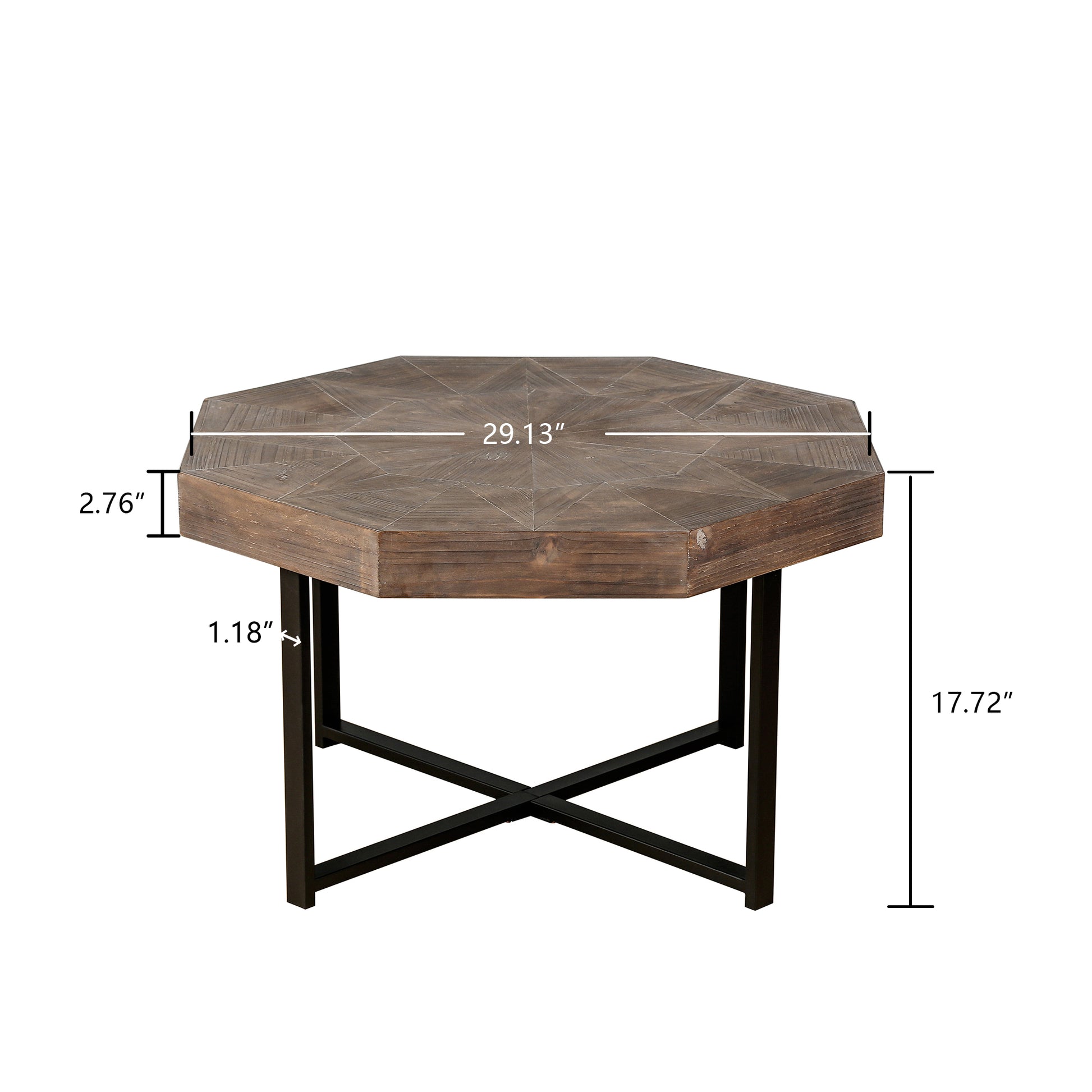 Wood Octagonal Vintage Patchwork Craft Farmhouse 30 Inch Wooden Table Top Cross Metal Legs Coffee Table For Living Room Antique Brown Antique Brown Primary Living Space Floor Mount Coffee & End Tables Mdf Mdf