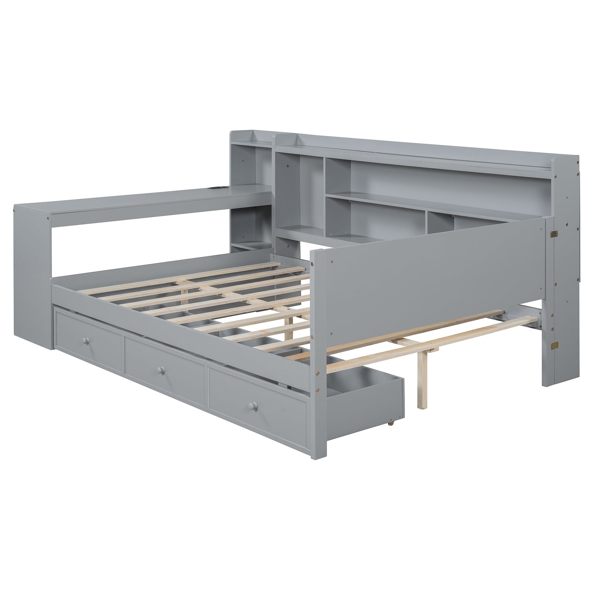 Full Size Wooden Daybed With 3 Drawers, Usb Ports And Deskgray Full Gray Wood