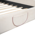 Queen Size Velvet Platform Bed With Bear Shaped Headboard, With Bed End Storage Pocket, Beige Queen Beige Plywood