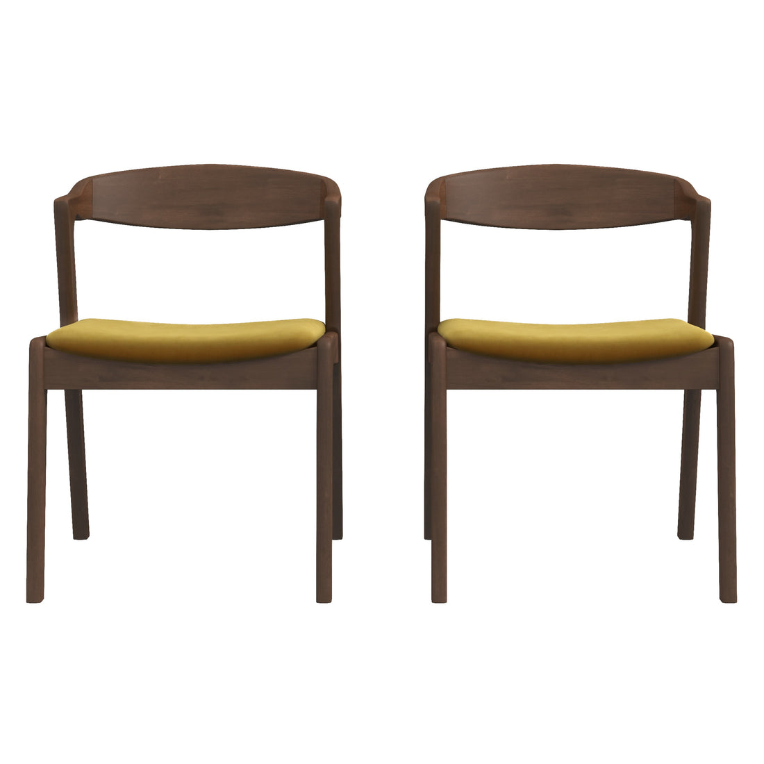 Dakota Dark Yellow Velvet Dining Chair Set Of 2 Solid Brown,Wood Brown Dining Room Foam Wipe Clean Mid Century Modern Dining Chairs Set Of 2 Foam Solid Wood,Velvet