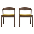 Dakota Dark Yellow Velvet Dining Chair Set Of 2 Solid Brown,Wood Brown Dining Room Foam Wipe Clean Mid Century Modern Dining Chairs Set Of 2 Foam Solid Wood,Velvet