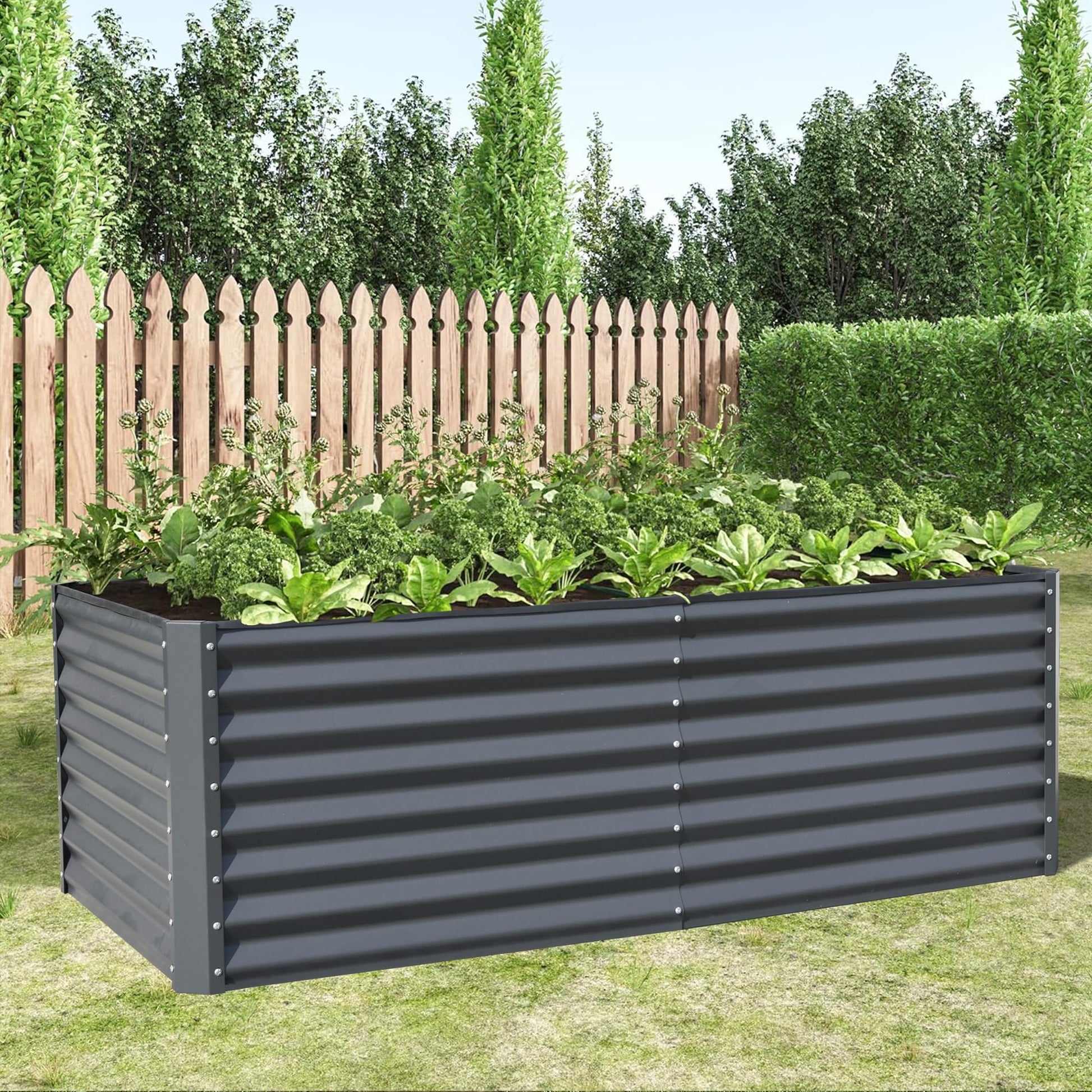 6X3X2Ft Galvanized Raised Garden Bed, Outdoor Planter Garden Boxes Large Metal Planter Box For Gardening Vegetables Fruits Flowers, Gray Gray Garden & Outdoor Steel