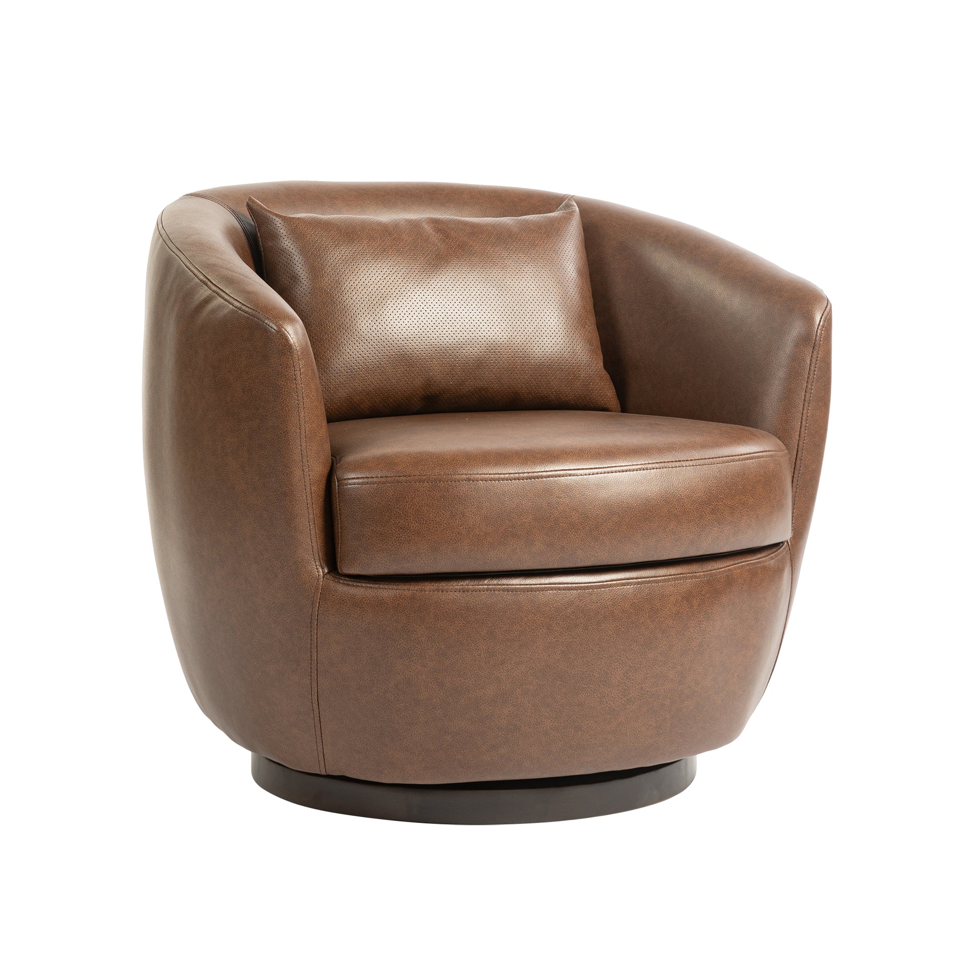 Upholstered Swivel Barrel Armchair With Storage Modern Living Room Side Chair For Bedroom Office Reading Spaces Pu Dark Brown Dark Brown Foam Upholstered