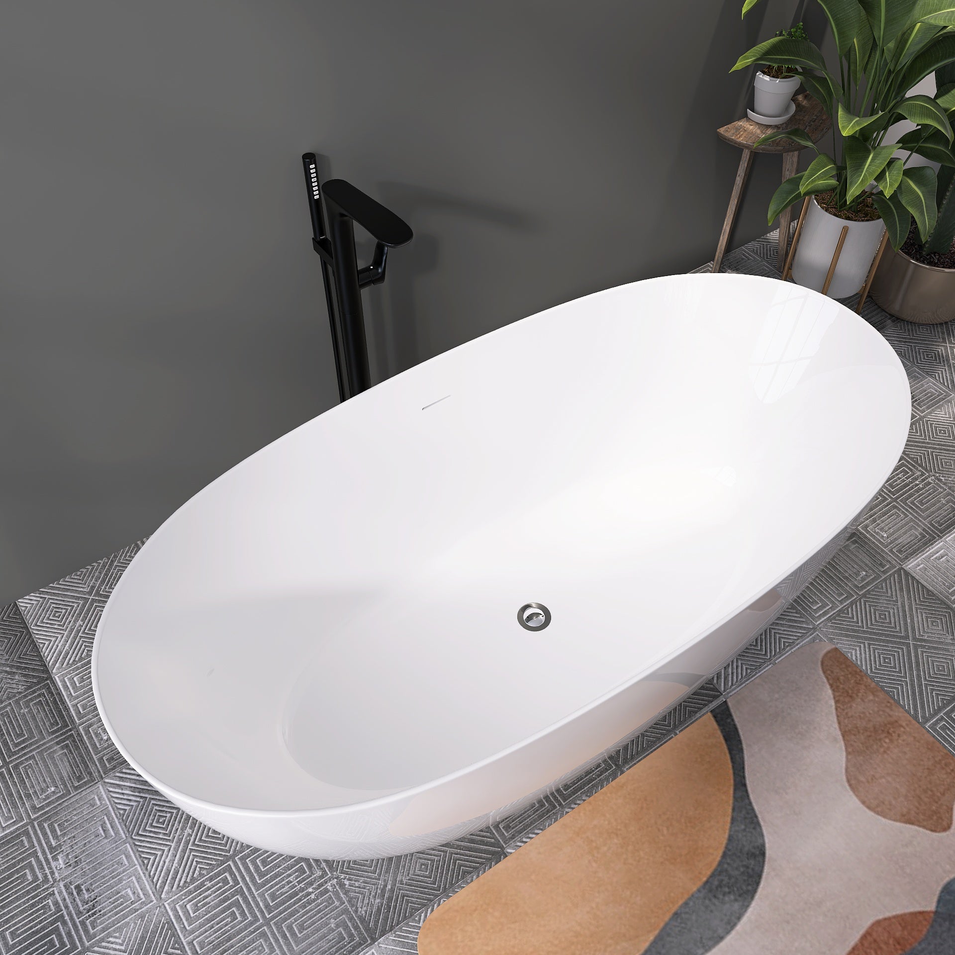 67" Acrylic Free Standing Tub Classic Oval Shape Soaking Tub, Adjustable Freestanding Bathtub With Integrated Slotted Overflow And Chrome Pop Up Drain Anti Clogging Gloss White Gloss White Oval Bathroom Freestanding Tubs Polished 61 69 In Modern Soaking