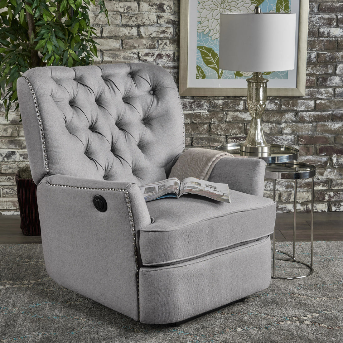 Indulge In Supreme Comfort: Electric Recliner Chair With Elegant Copper Accents And Soft Light Grey Upholstery Light Grey Fabric