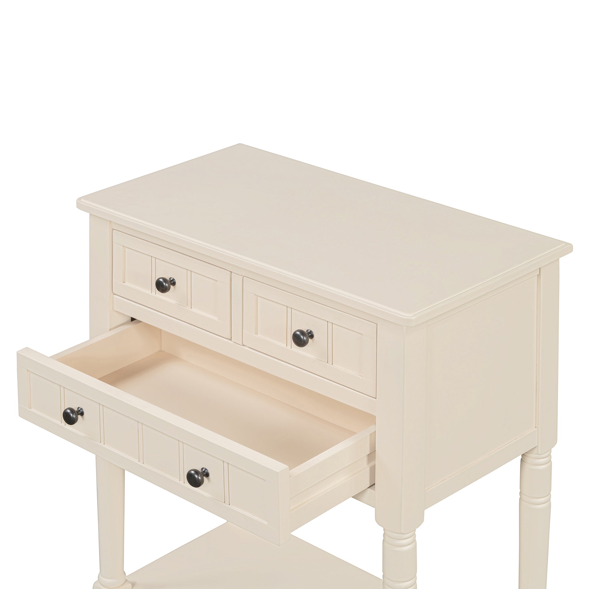 Narrow Console Table, Slim Sofa Table With Three Storage Drawers And Bottom Shelf Beige Beige Solid Wood Mdf