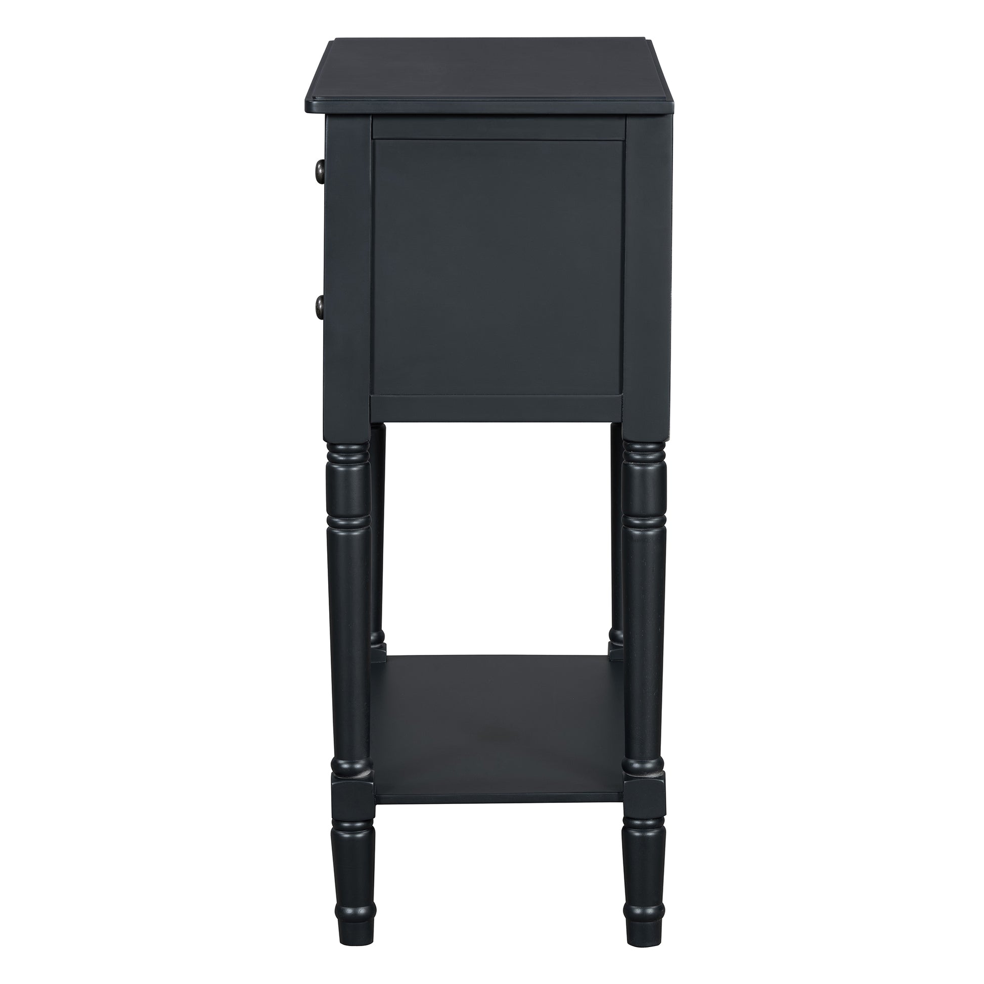 Narrow Console Table, Slim Sofa Table With Three Storage Drawers And Bottom Shelf Black Black Solid Wood Mdf