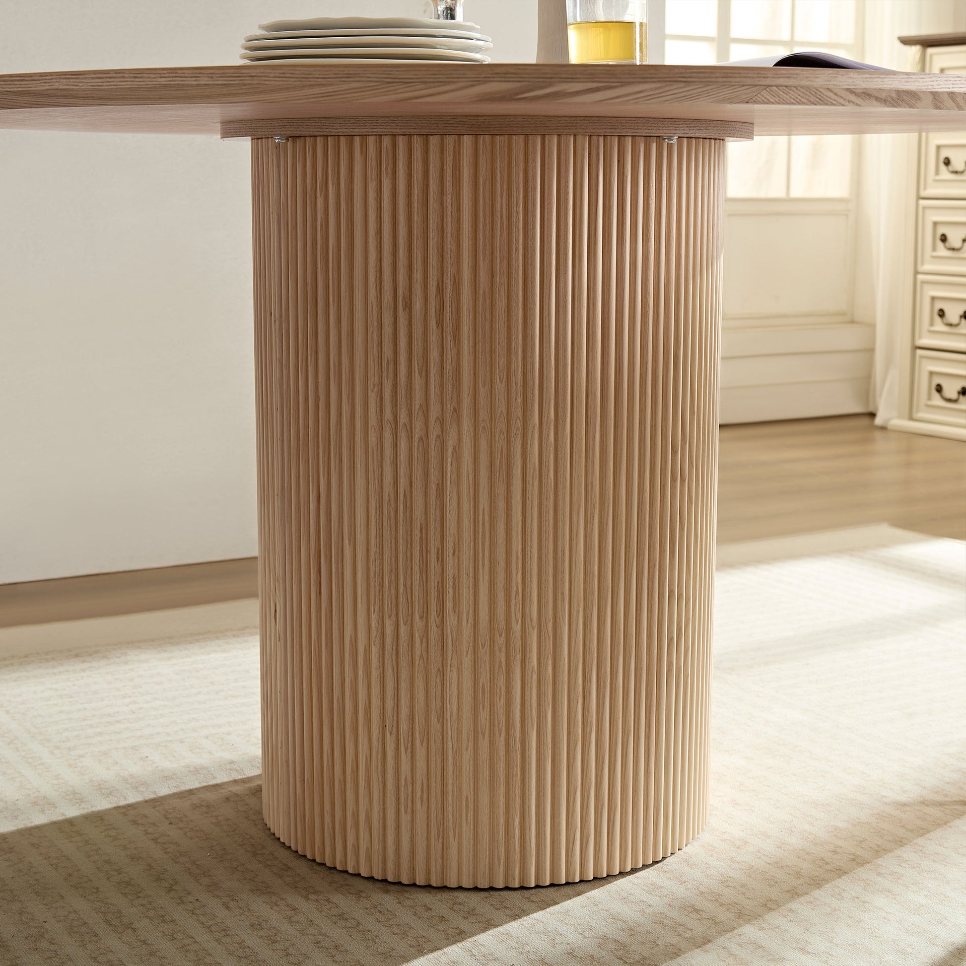 47,24 Inch Mdf Dining Table For Dining Room Round Dinner Tables Mid Century Modern Table Oak Oak Mdf