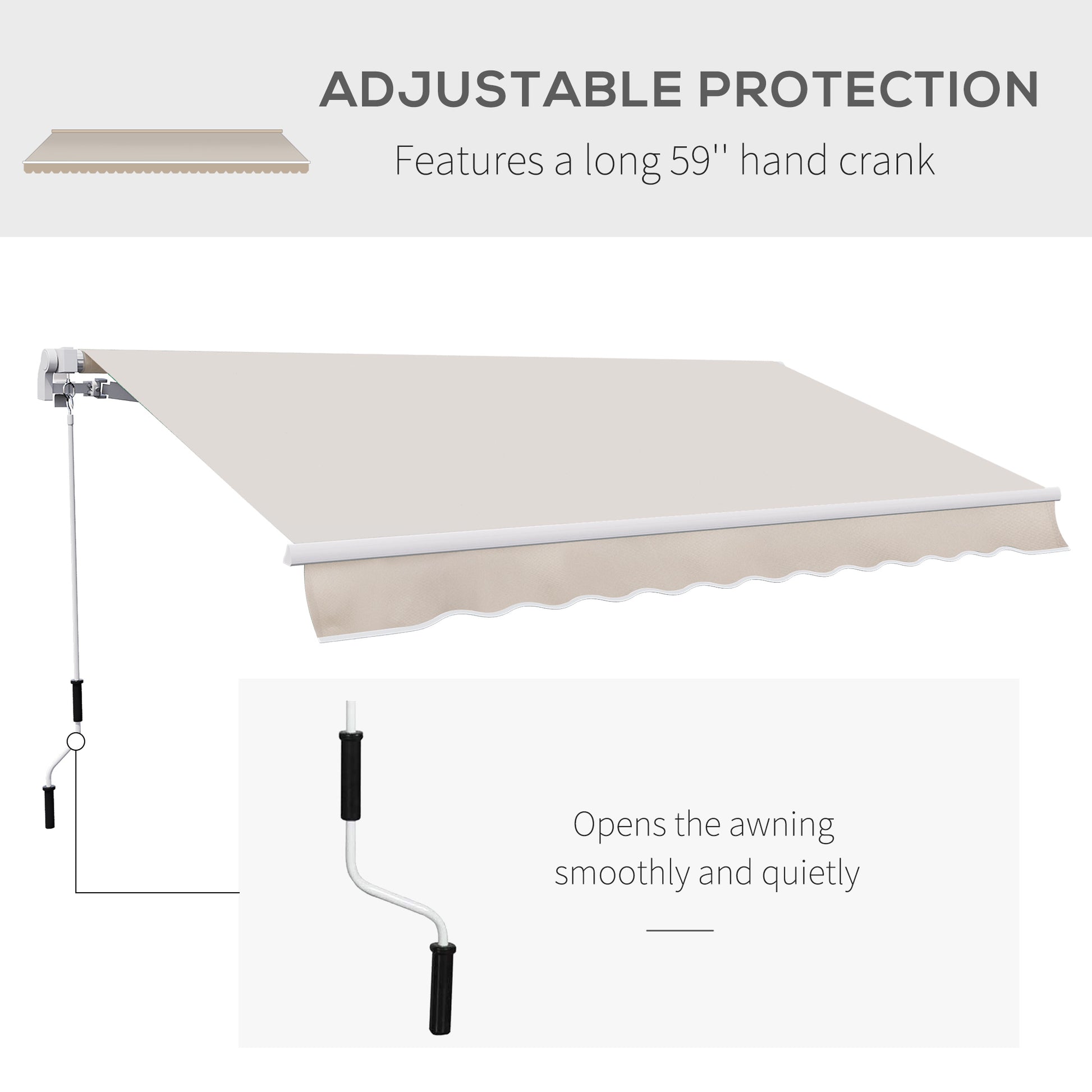 Outsunny 8' X 7' Patio Retractable Awning, Manual Exterior Sun Shade Deck Window Cover, Beige Beige Aluminum