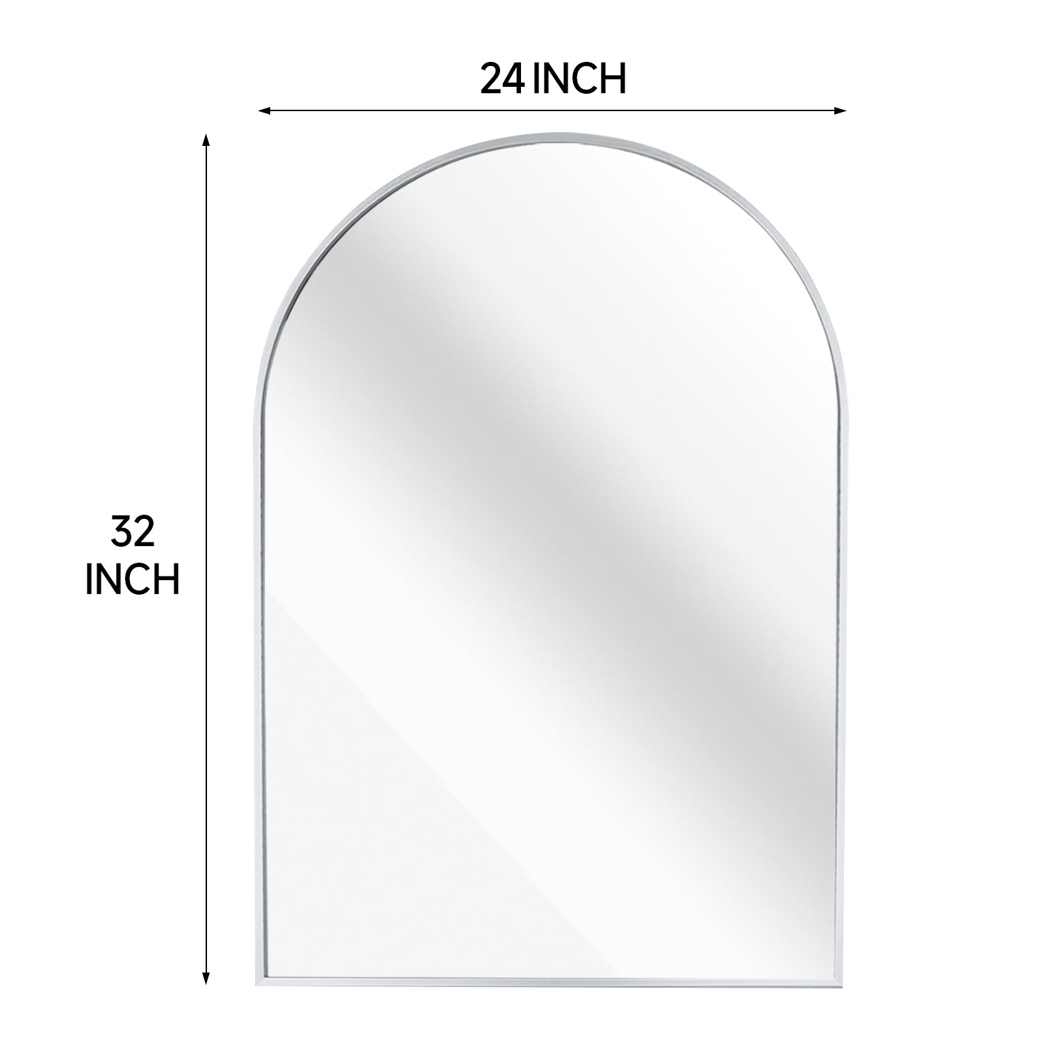 Silver 24X32 Inch Metal Arch Barhroom Mirror Silver Classic Mdf Glass Aluminium