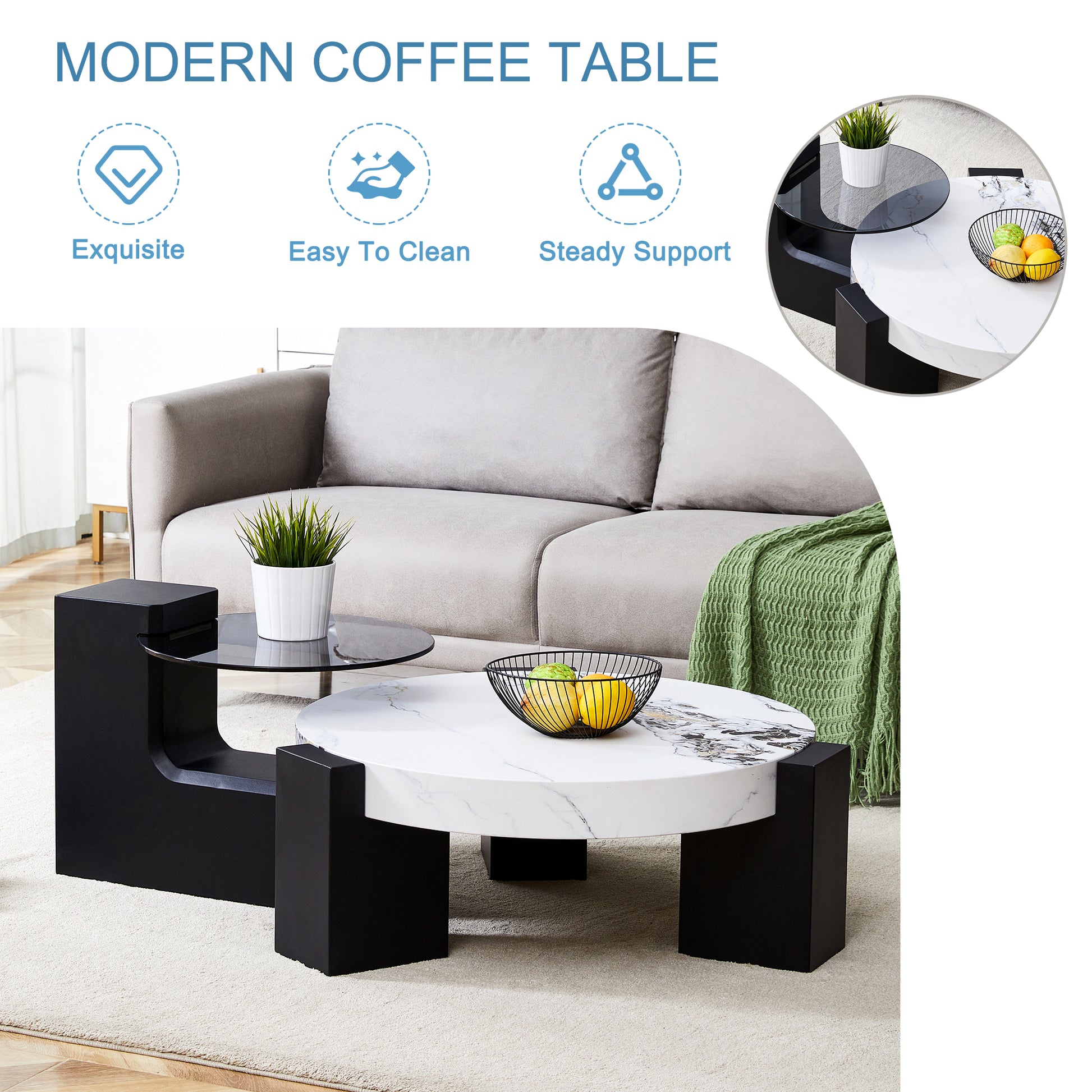 The Detachable Double Decker Coffee Table, The Stylish Design Is More Precious, And The Detachable Design Can Make The Use Of Space More Flexible And Suitable For Various Scenes. White Black Mdf