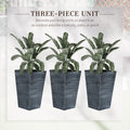 Outsunny Set Of 3 Tall Planters With Drainage Hole, Outdoor Flower Pots, Indoor Planters For Porch, Front Door, Entryway, Patio And Deck, Gray Gray Polypropylene